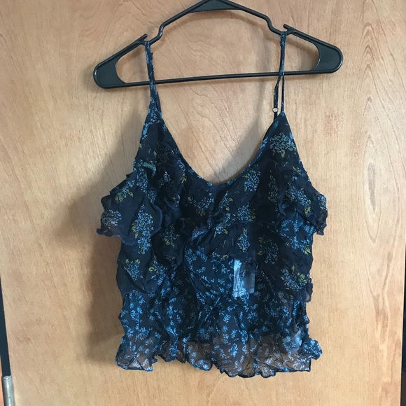 Free People Tops - NWT Free People Navy Floral Ruffle Tank Medium